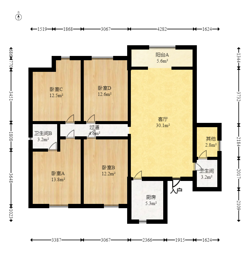 五江天街北区  4室2厅2卫   120.00万室内图1