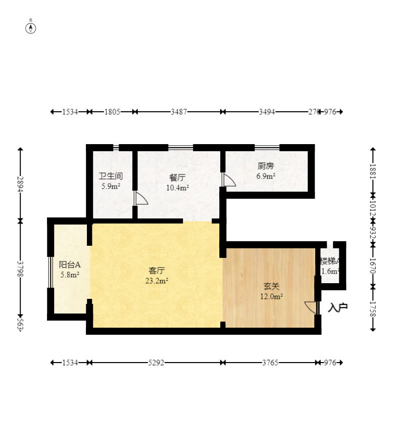 在水一方  3室2厅1卫   107.00万室内图1