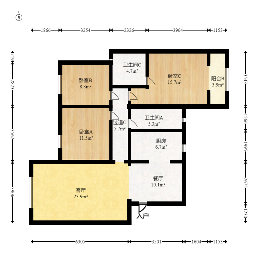 钱隆首府(福晟御园)  3室2厅2卫   120.00万室内图1