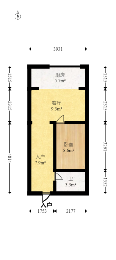 锦湘国际星城三期（锦绣苑）  1室1厅1卫    30.0万室内图1