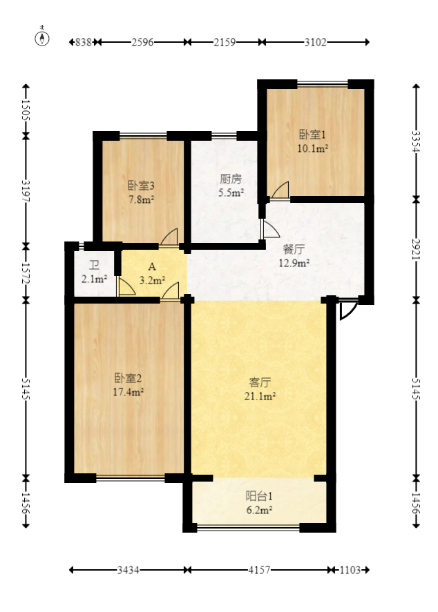 湘樟园小区(湘樟家园) 3室2厅1卫 57.8万 湘樟园小区(湘樟家园) 3室2厅1卫 57.8万户型图