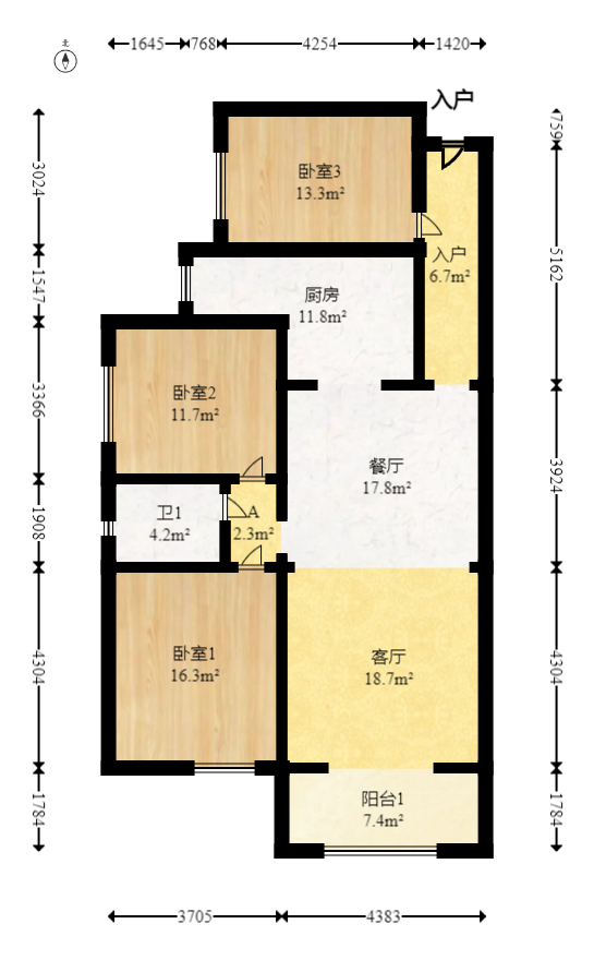 润和紫郡一期  3室2厅1卫   77.00万室内图1