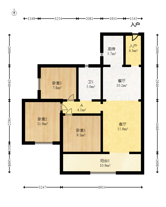 阳光城尚东湾悦江府  3室2厅1卫   88.00万室内图1