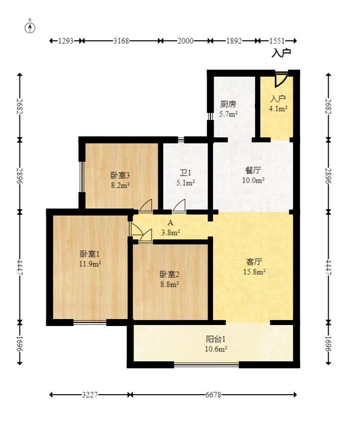 阳光城尚东湾悦江府  3室2厅1卫   105.00万室内图1