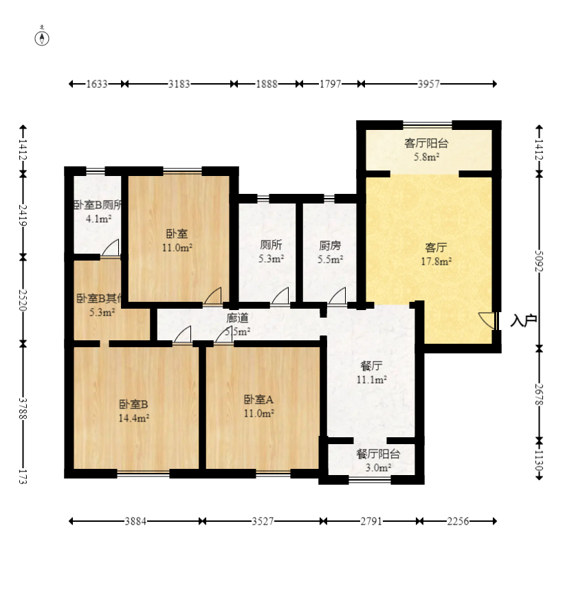 荣升家园（湘江熙岸）  3室2厅2卫   93.00万室内图1