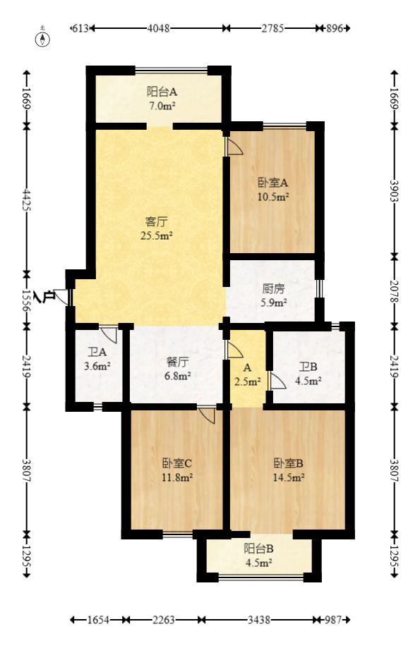 里约荟  3室2厅2卫   108.00万室内图1