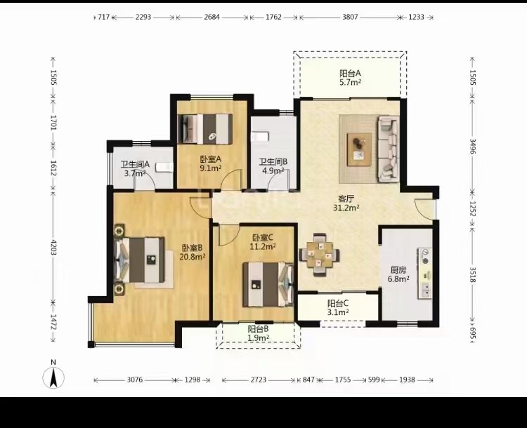 金牛小区  3室2厅1卫    2200.0元/月 金牛小区  3室2厅1卫    2200.0元/月户型图