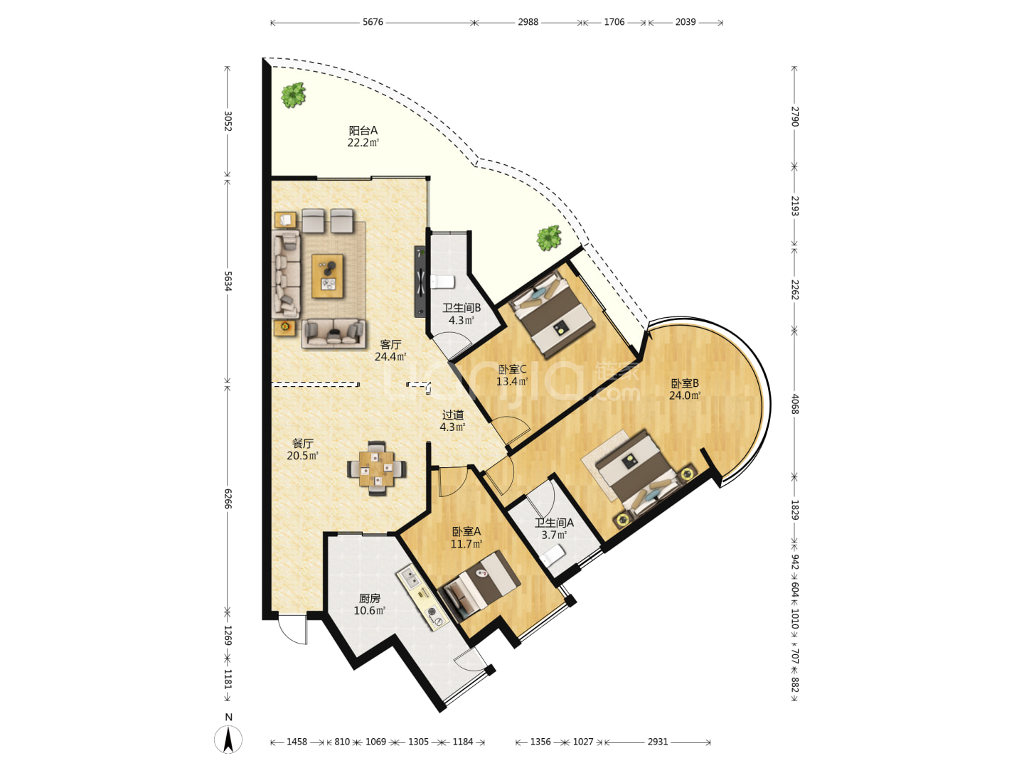 瀛寰名仕苑 3室2厅2卫 210.0万 瀛寰名仕苑 3室2厅2卫 210.0万户型图