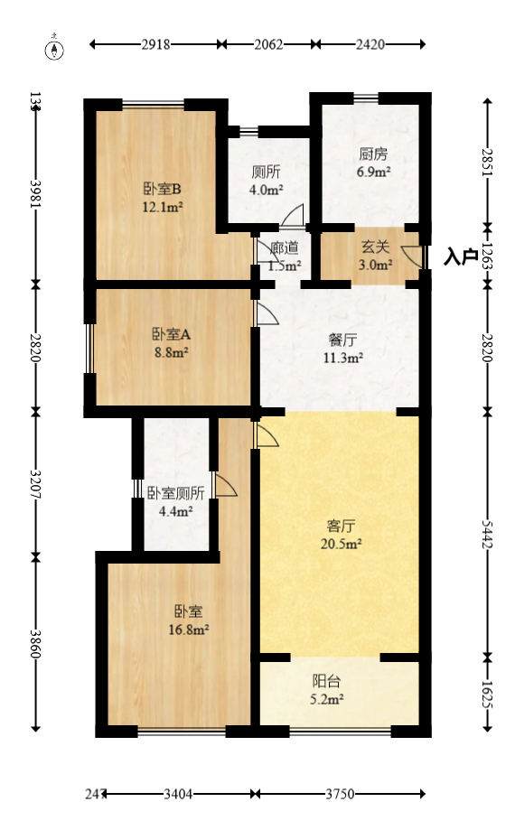 万科白鹭郡  3室2厅2卫   128.00万室内图1