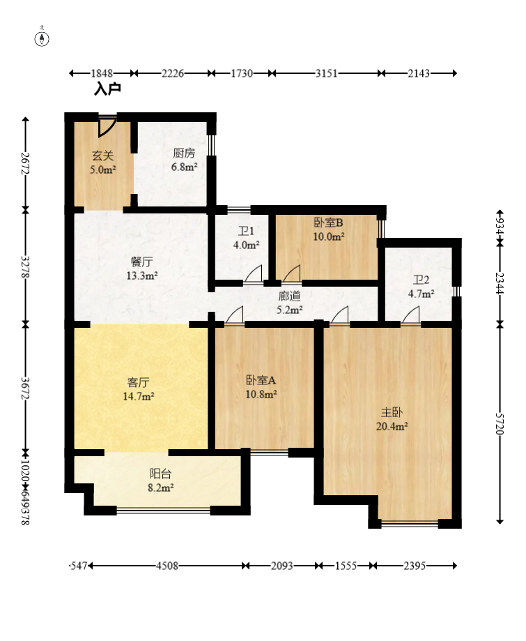 建投象山国际  3室2厅2卫   161.00万室内图1