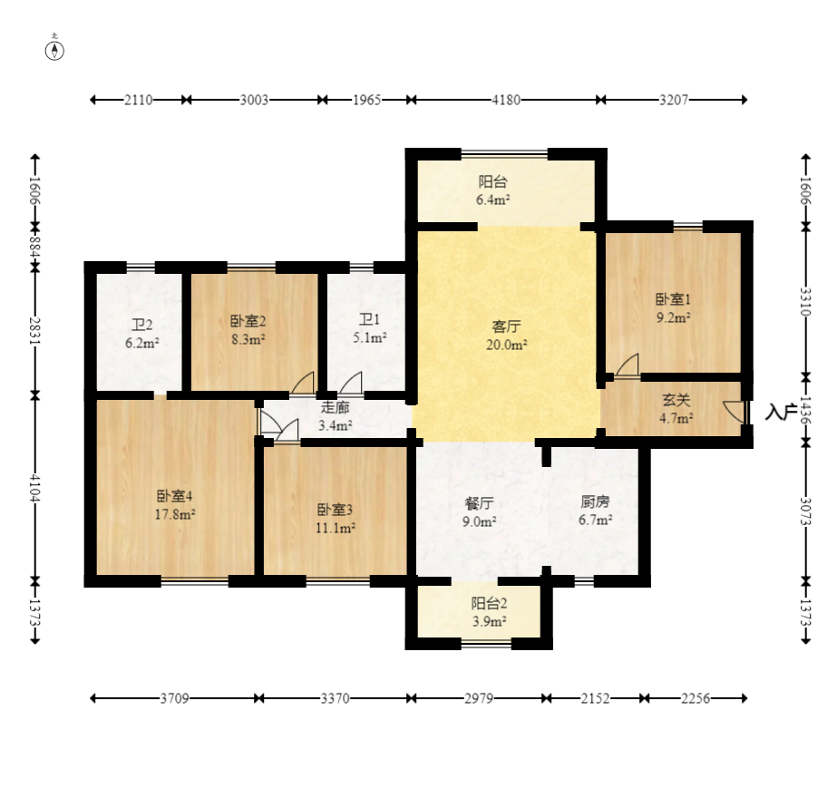 上海城小区  4室2厅2卫   119.00万室内图1