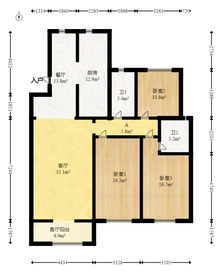 星城荣域  3室2厅2卫   186.00万室内图1