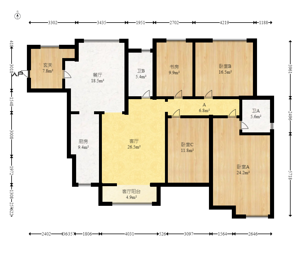 八方小区C区  4室2厅2卫   622.00万室内图1