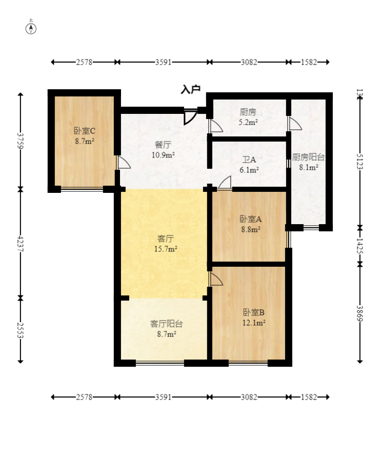 当代滨江MOMA  3室2厅1卫   108.00万室内图1
