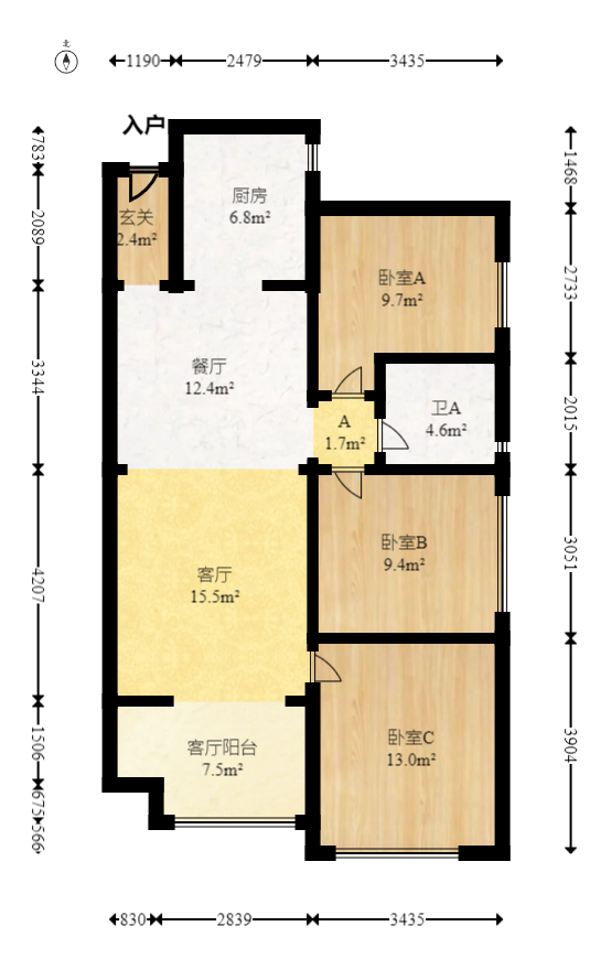 万科里金域滨江  3室2厅1卫    155.0万 万科里金域滨江  3室2厅1卫    155.0万户型图