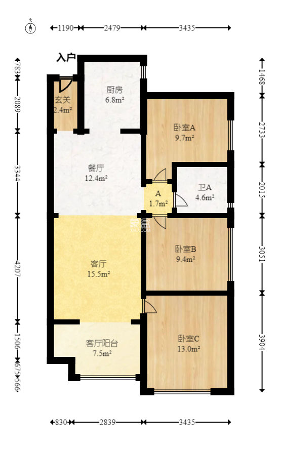 万科里金域滨江  3室2厅1卫    155.0万