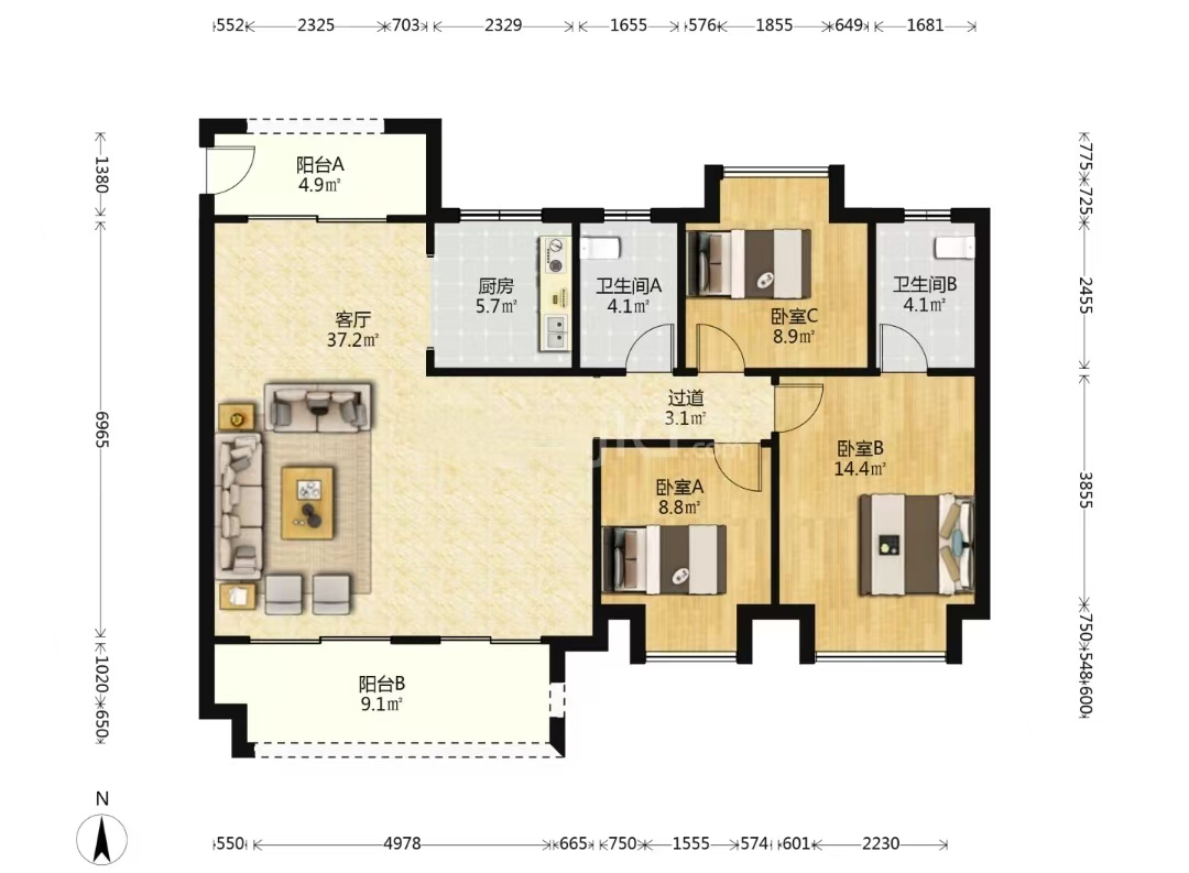 中海学府里  4室2厅2卫   85.00万