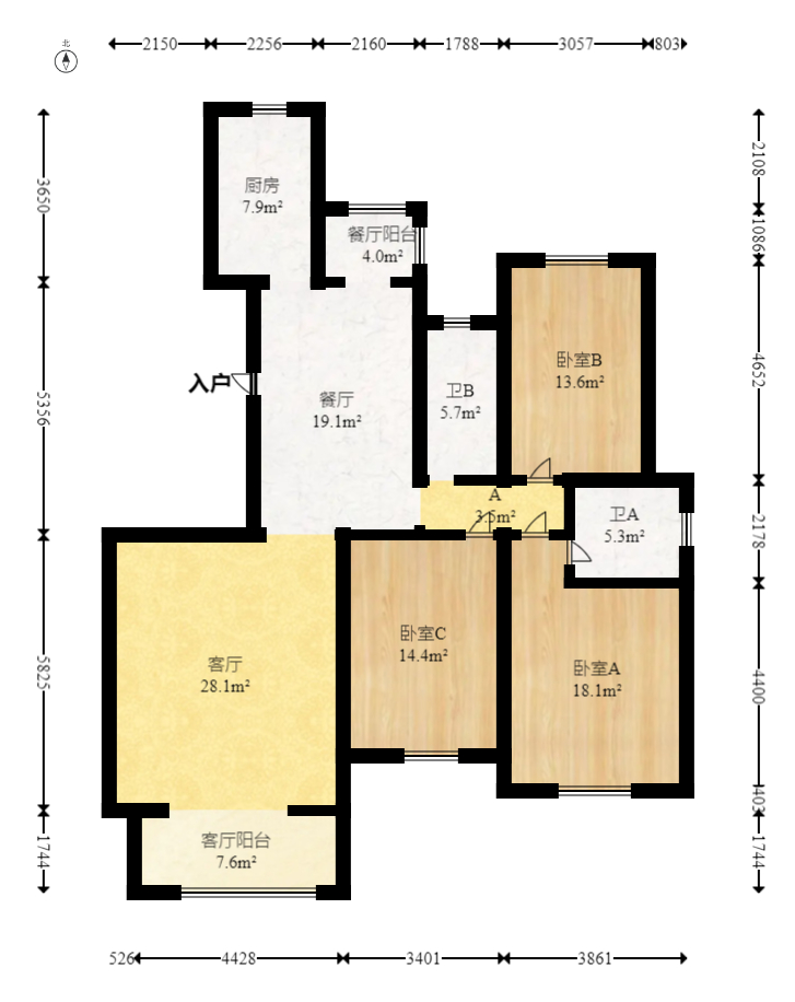 八方小区D区  3室2厅2卫   398.00万室内图1