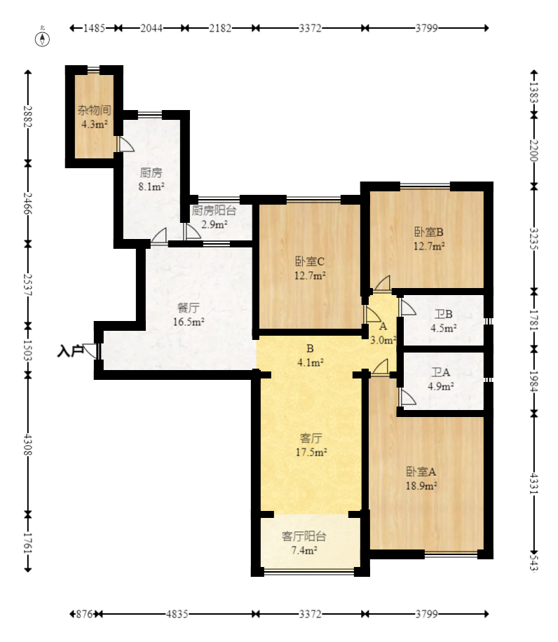 恒大御景湾  3室2厅2卫    158.0万室内图1