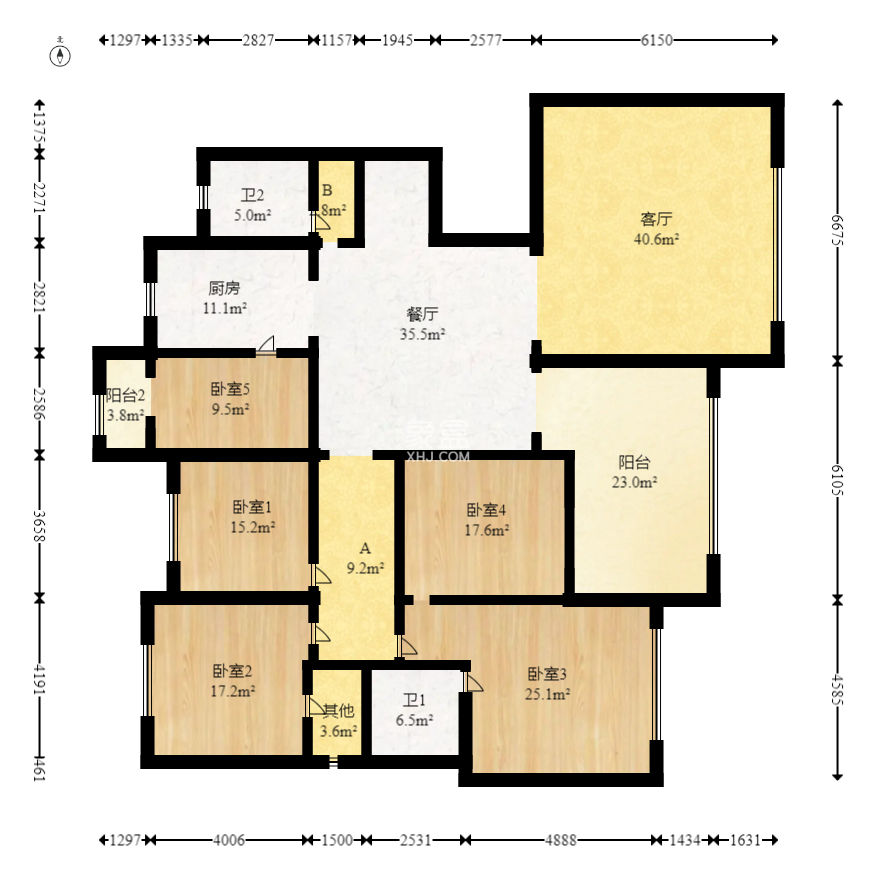 柠檬丽都  5室2厅2卫   208.00万