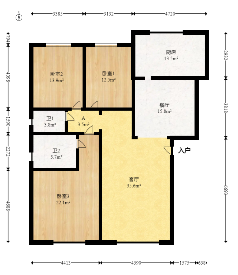 柠檬丽都  4室2厅2卫   88.00万室内图1