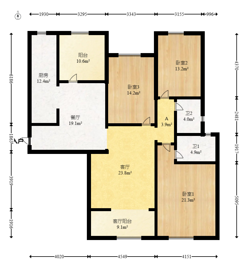 鑫远湘府华城  3室2厅2卫    142.8万 鑫远湘府华城  3室2厅2卫    142.8万户型图