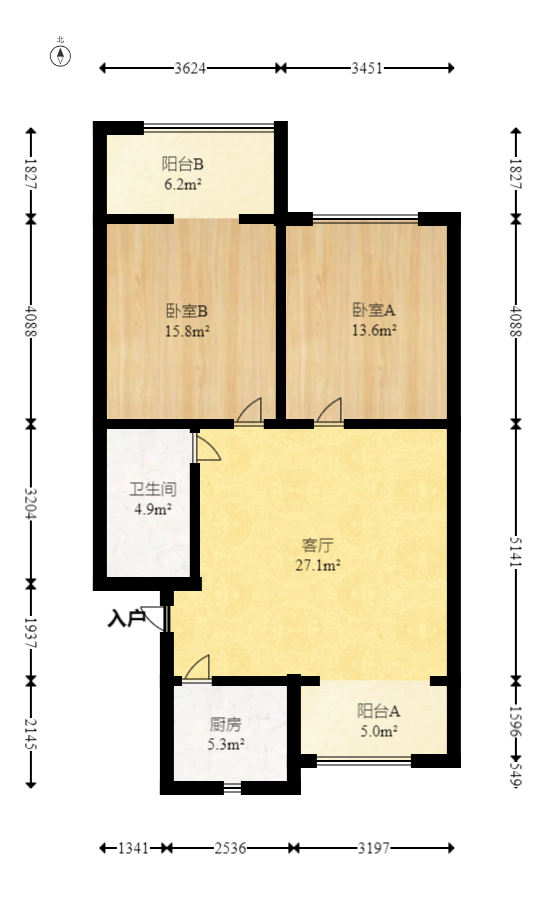 中意花苑  2室2厅1卫   67.00万室内图1