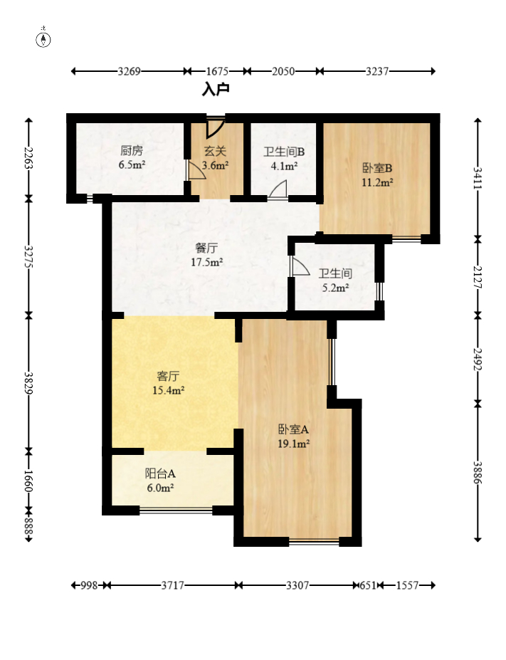 建发中央悦府  3室2厅2卫   125.00万室内图1