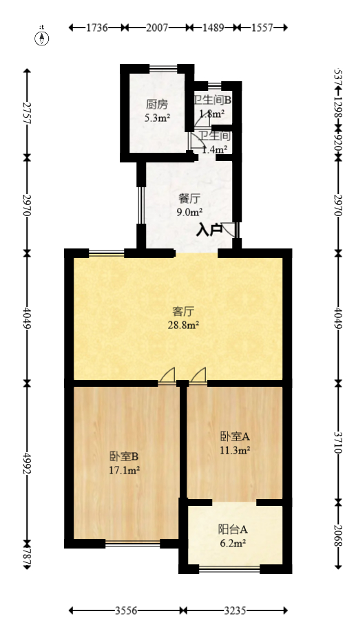 长沙理工大学侯家塘校区教职工宿舍  2室1厅1卫   60.00万室内图1