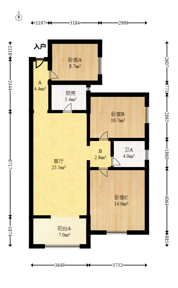 南庭城果  3室2厅1卫   66.00万室内图1