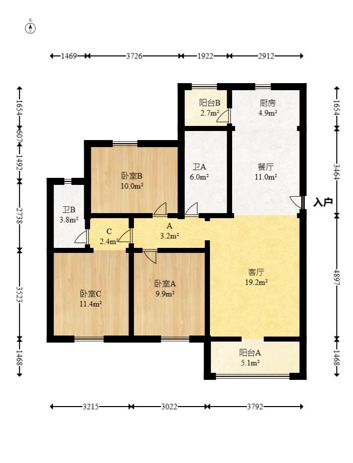 伊景园滨河苑  3室2厅2卫   98.00万室内图1