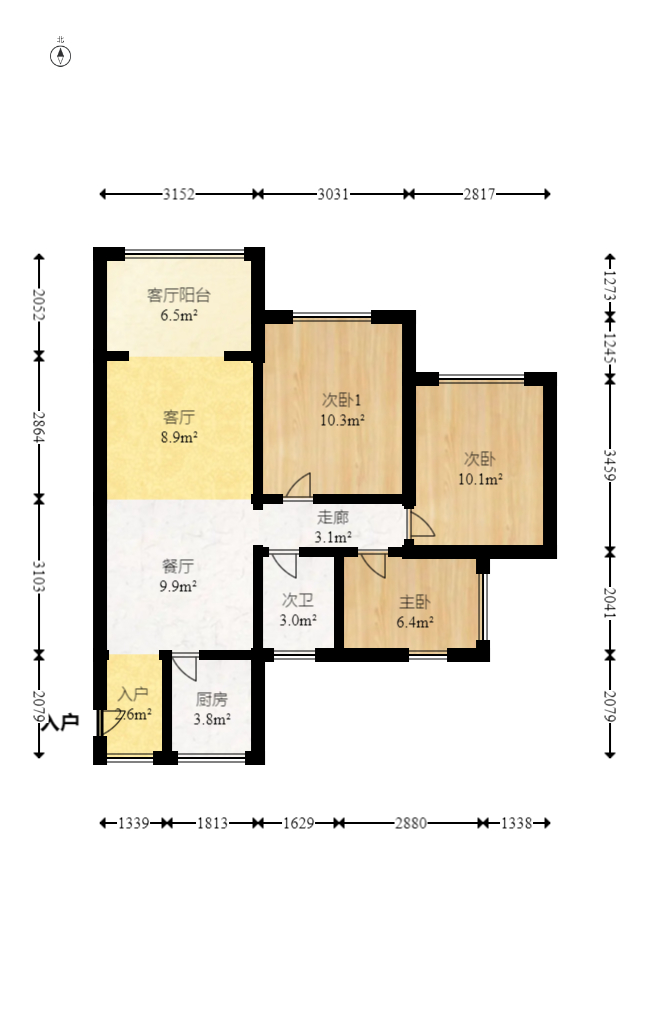 龙昆悦城 3室2厅1卫 152.0万 龙昆悦城 3室2厅1卫 152.0万户型图