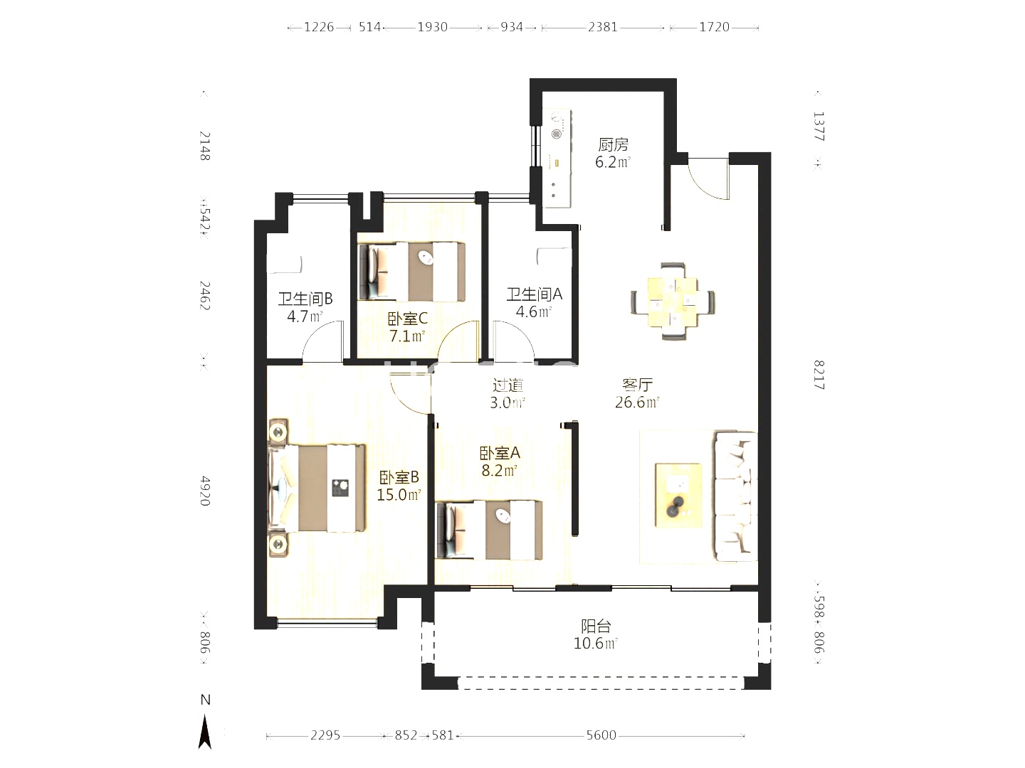 建发央著  3室2厅2卫   73.00万