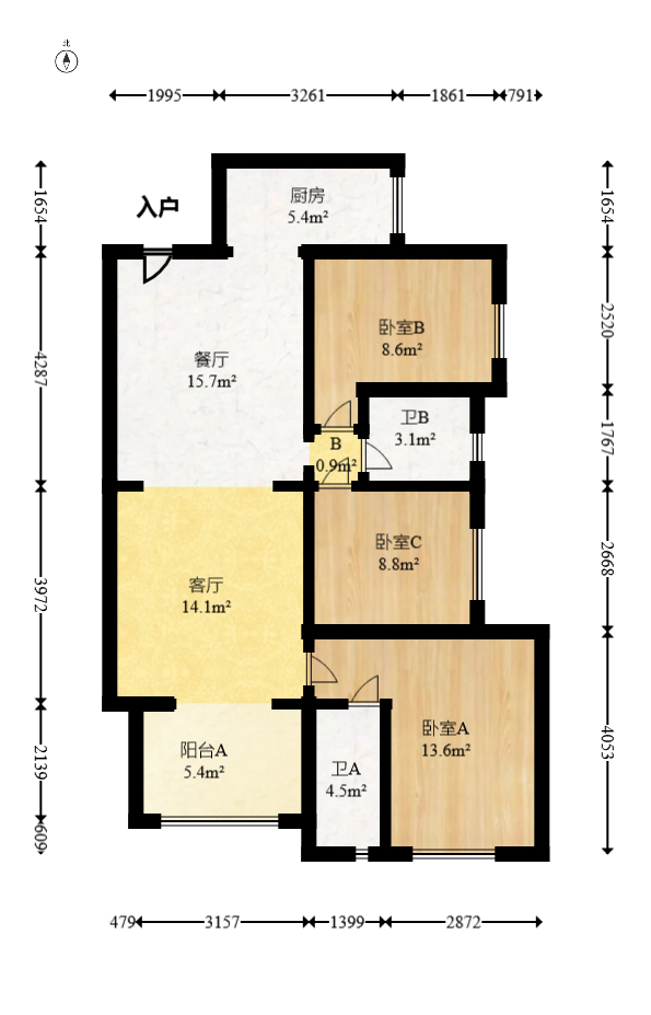万科魅力之城锋镜里  3室2厅2卫   117.70万室内图1