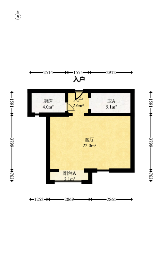 新城朗隽大都会  1室1厅1卫   15.80万室内图1