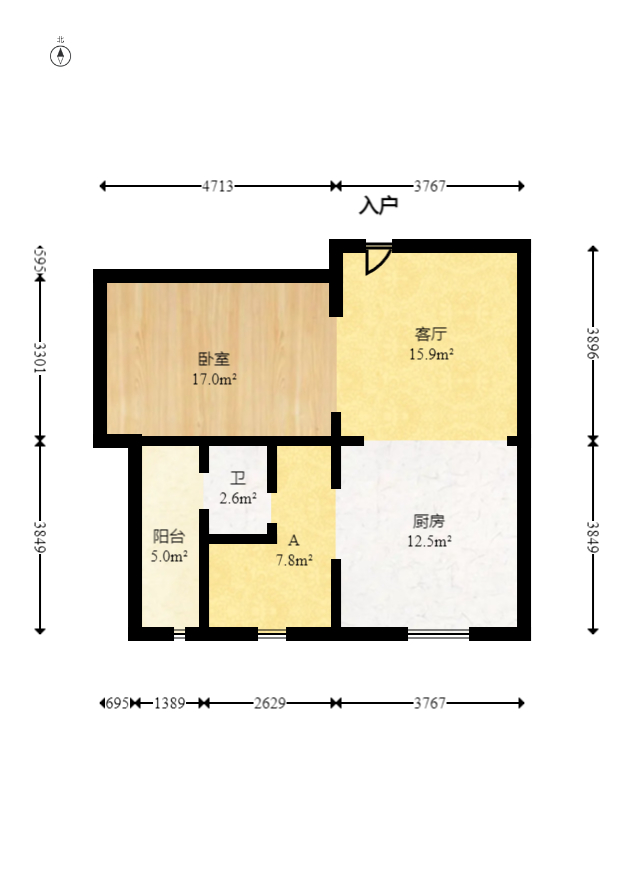 上海城小区  1室1厅1卫   42.00万室内图1