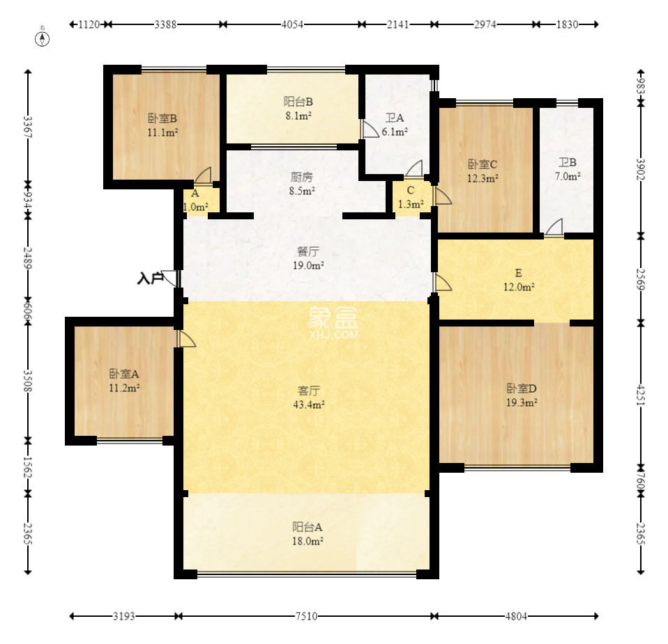 印湘山  4室2廳2衛(wèi)   308.00萬