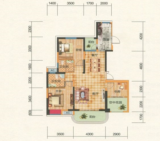 五矿万境水岸  3室2厅2卫   61.80万户型图