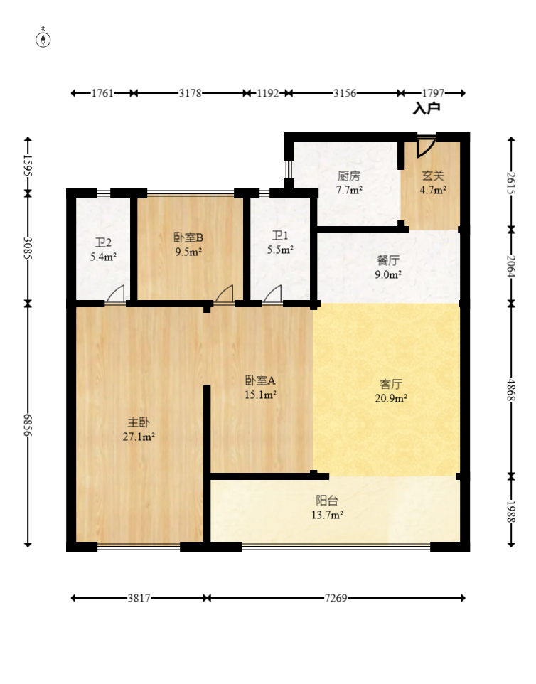 建投象山国际  3室2厅2卫   142.00万室内图1
