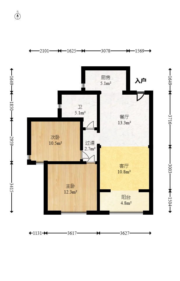 珠江郦城公园1号  2室2厅1卫   76.00万室内图1