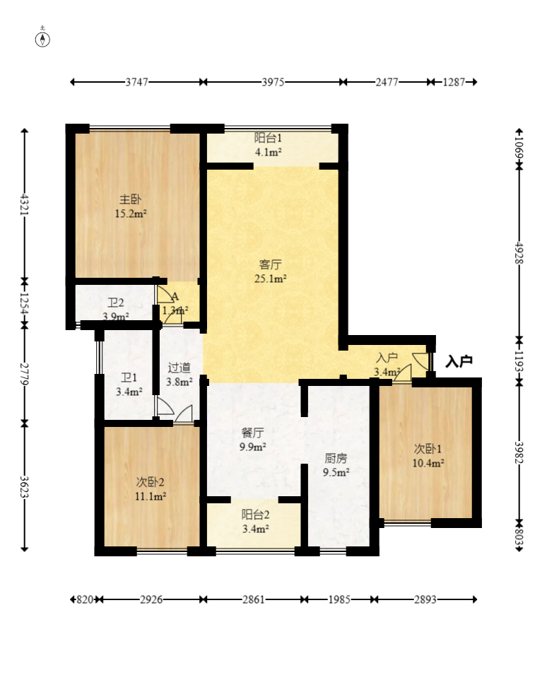 北辰三角洲B2E2区  3室2厅2卫   209.00万室内图1