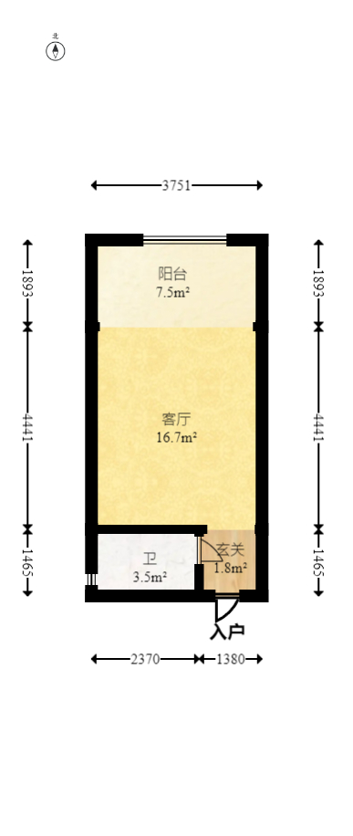 云集国际  1室1厅1卫   38.00万室内图1