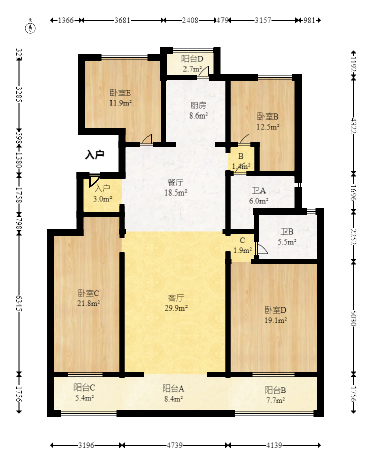 长房岭秀时代  4室2厅2卫   192.00万室内图1