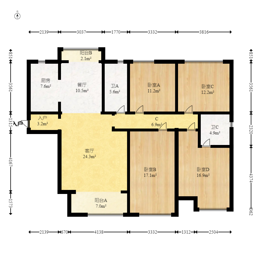 中建嘉和城  4室2厅2卫    132.0万室内图1