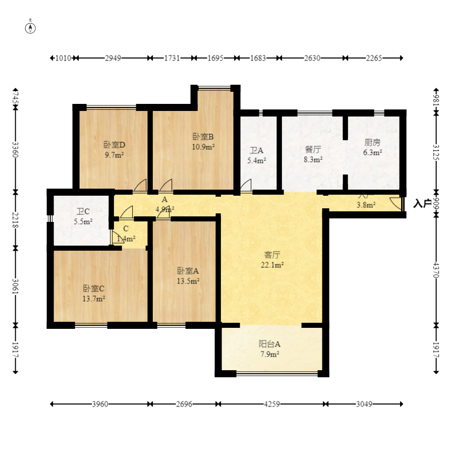 中建嘉和城  4室2厅2卫   143.80万室内图1