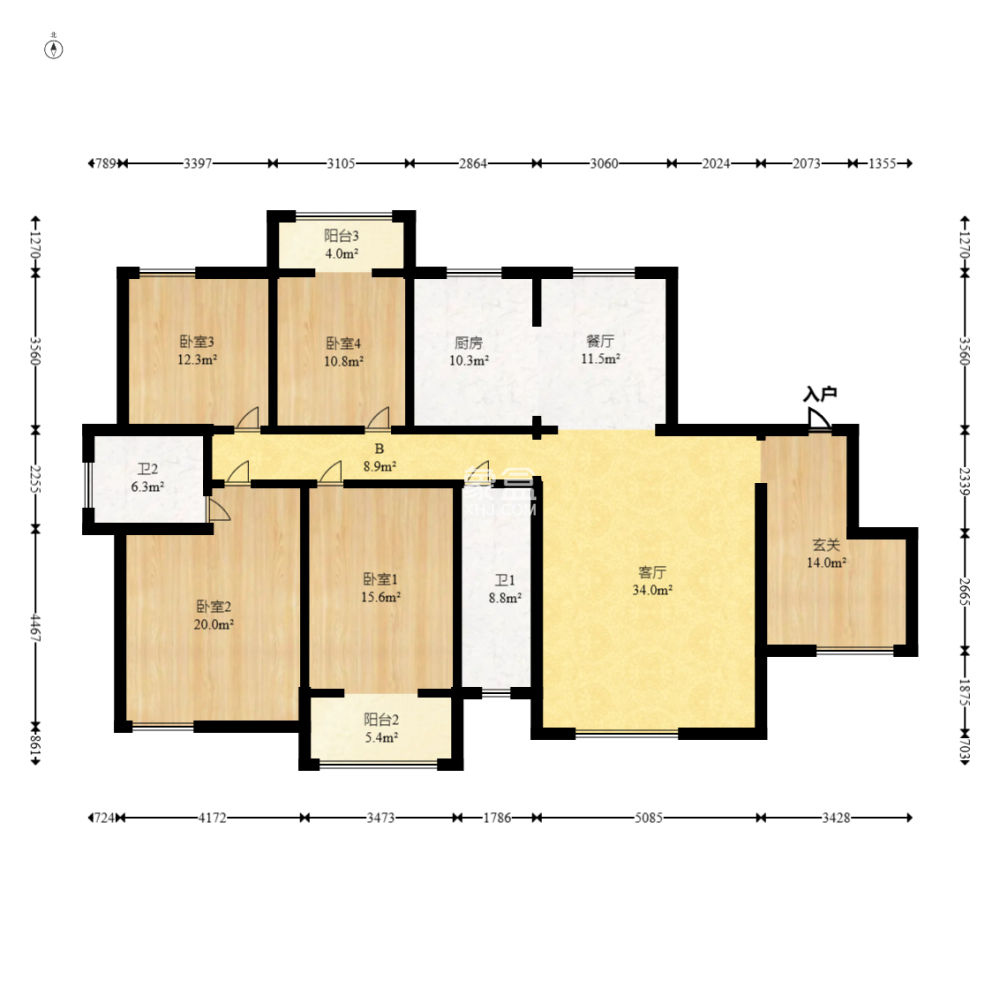 长房东郡  4室2厅2卫    206.0万