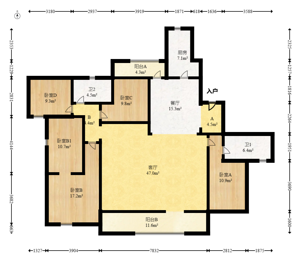 世茂璀璨天城  4室2厅2卫    215.0万 世茂璀璨天城  4室2厅2卫    215.0万户型图