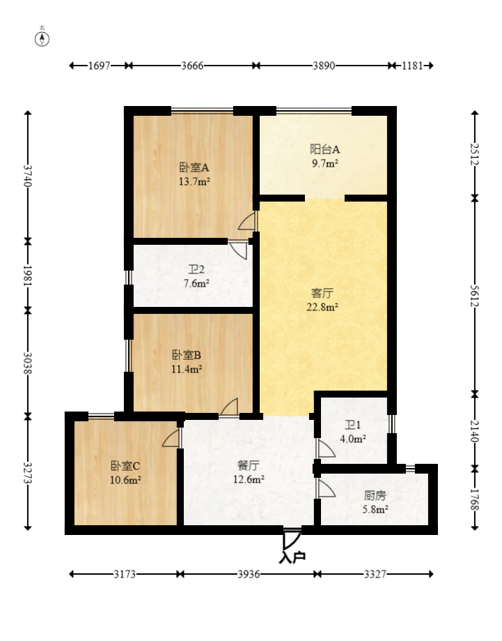 臻园  3室2厅2卫   132.00万室内图1