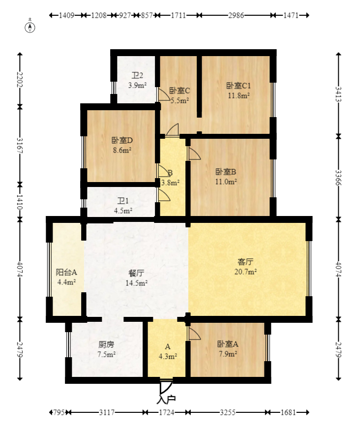 保利茉莉公馆  4室2厅2卫   195.00万室内图1