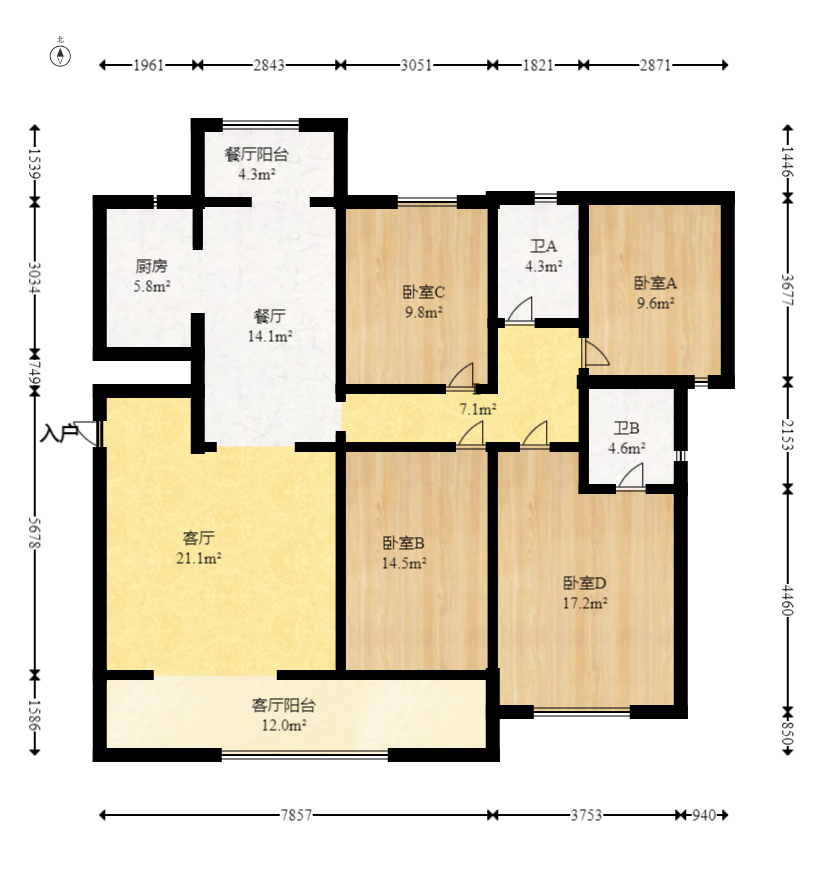 复地滨江金融中心 4室2厅2卫 212.0万 复地滨江金融中心 4室2厅2卫 212.0万户型图